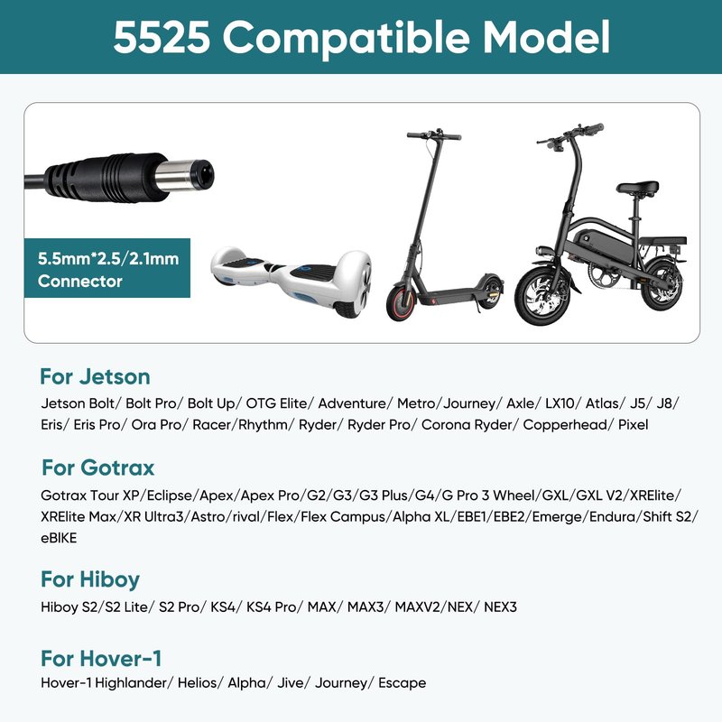 UL Listed 42V 2A Electric Scooter & Hoverboard Charger, 6-in-1 Multi-Plug Scooter Power Adapter Compatible with Segway, Jetson, Gotrax, Ninebot