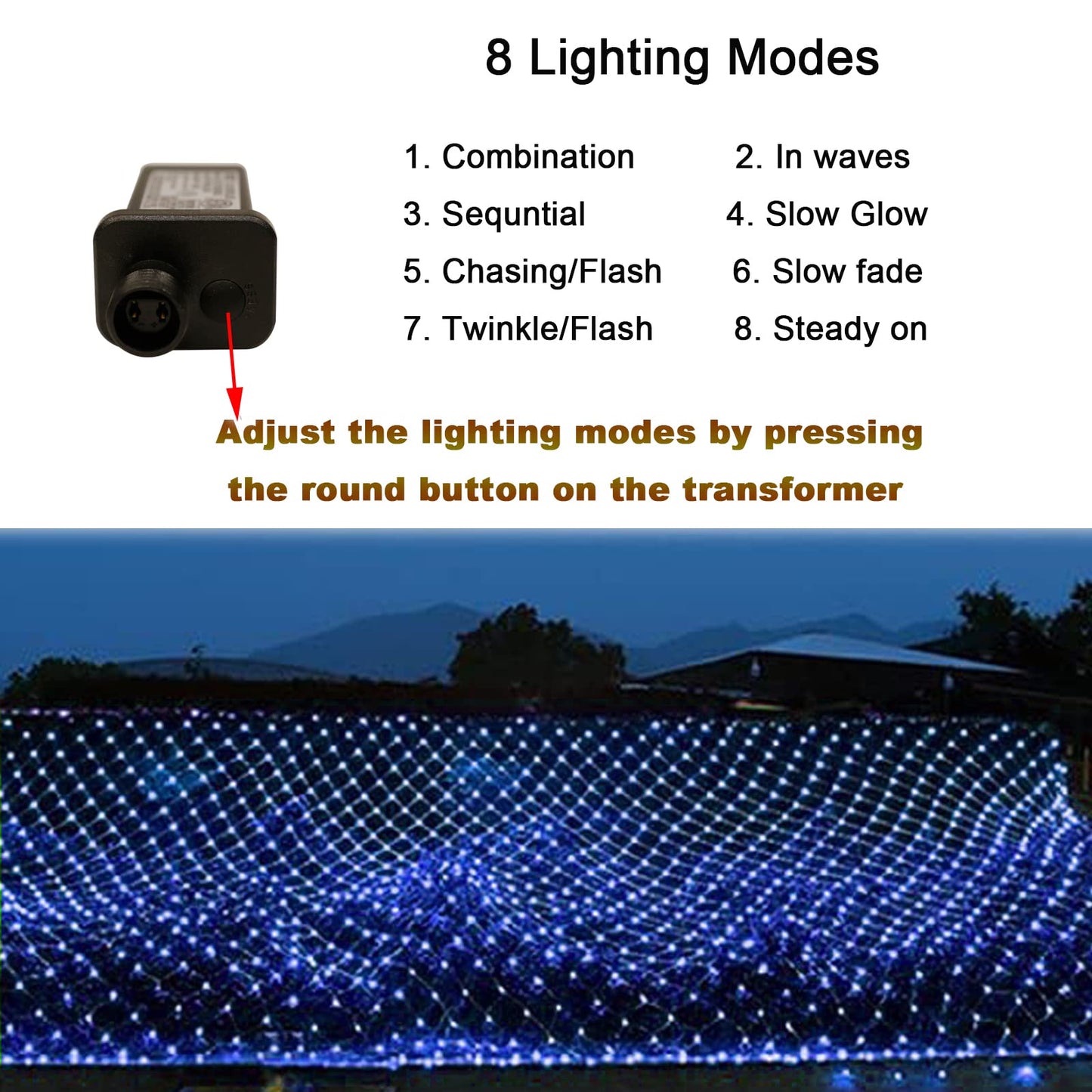 OYCBUZO 300LED Net Lights,14.8ftx5ft 8 Modes Connectable Christmas Mesh Lights, Indoor and Outdoor Fairy String Lights Plug in for Halloween Thanksgiving Bushes Xmas Tree Holiday Party Garden - Blue