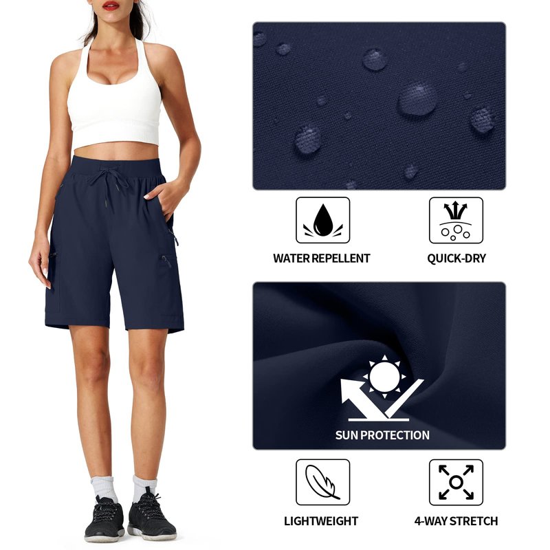 Ksmien Women's Hiking Cargo Shorts Quick Dry Lightweight Summer Shorts with Zipper Pockets for Travel Golf Camping Navy