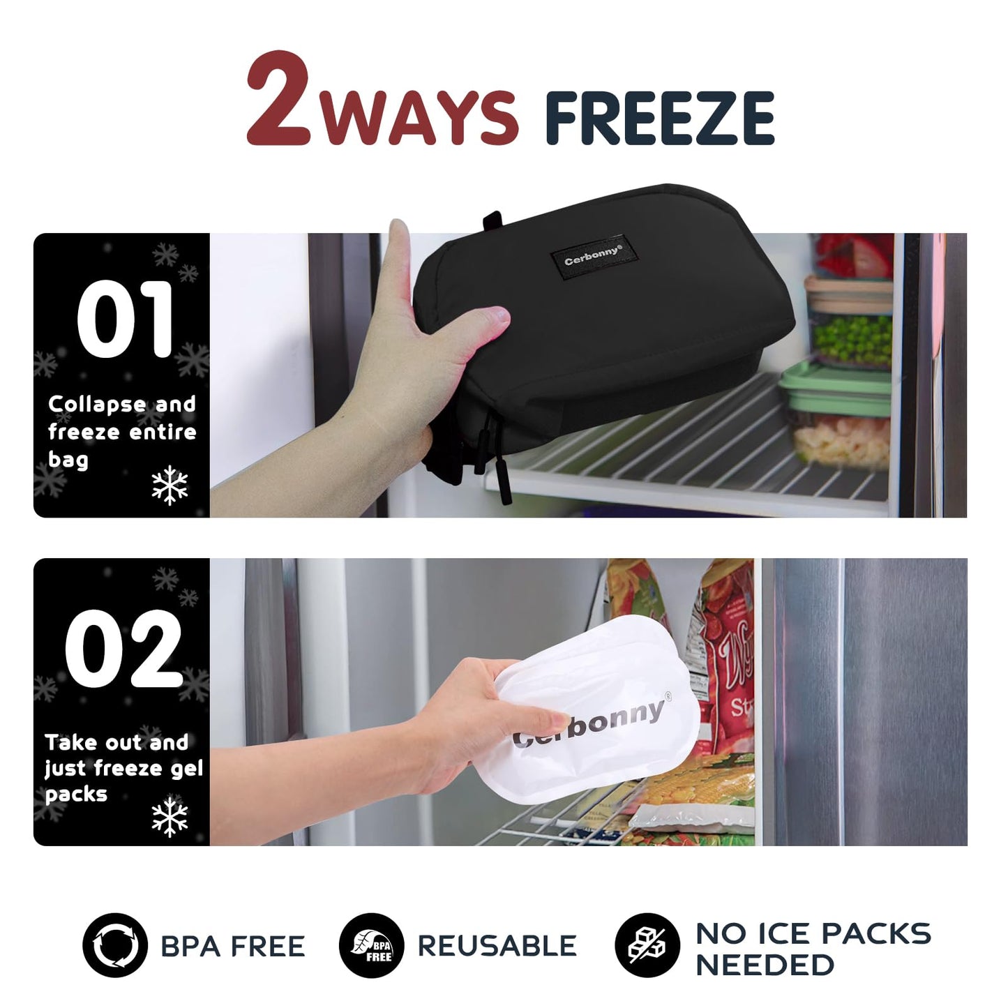 CERBONNY Small Cooler Bag Freezable Lunch for Work School Travel,Leak-proof Bag,Small Insulated For Kids/Adults,Freezer Bags,Freezable Snack Bag,Mini Fit Yogurt Black