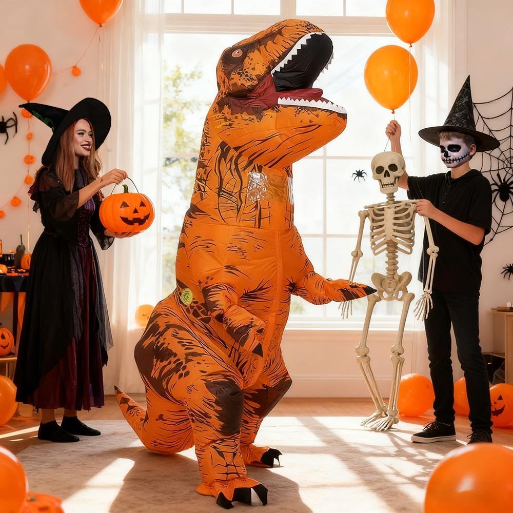 Rafalacy Inflatable Dinosaur Costume for Adult Blow up T-rex Costume Funny Dino Halloween Party Fancy Dress Outfit