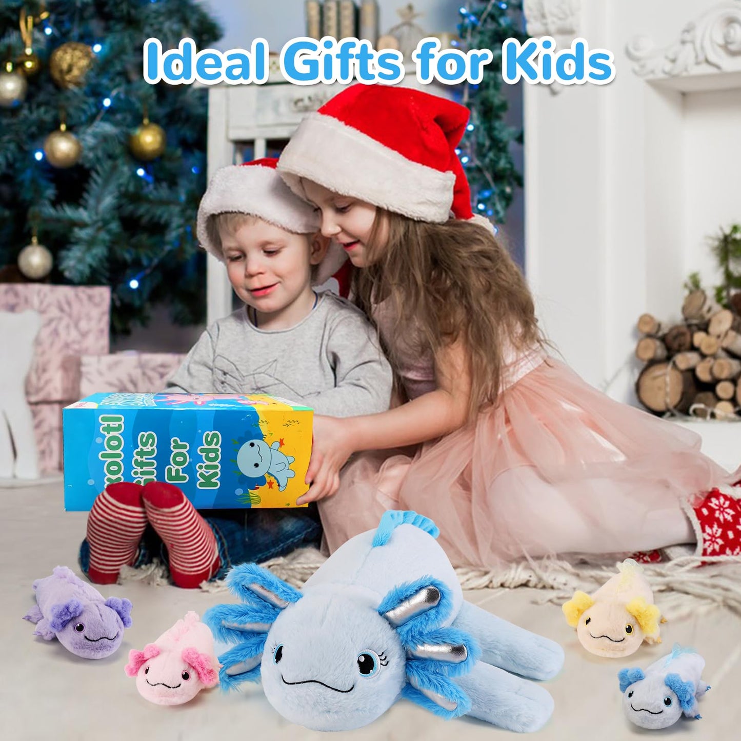 gnomantic 5 Pieces Axolotl Stuffed Animals with Babies Inside Belly - 1 Mommy Stuffed Axolotl with 4 Babies - Blue Axolotls Plush Toy for Kid Age 3-8, Gift Ideal for Christmas, Valentine's, Birthday