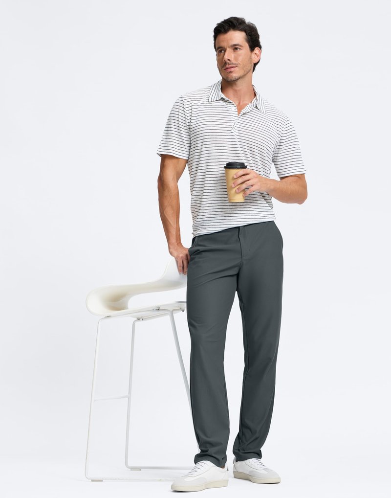 Pudolla Men's Golf Pants 30"/32"/34" Comfy Stretch Lightweight Work Dress Trousers with Pockets(Dark_Grey_Green L30xW32)