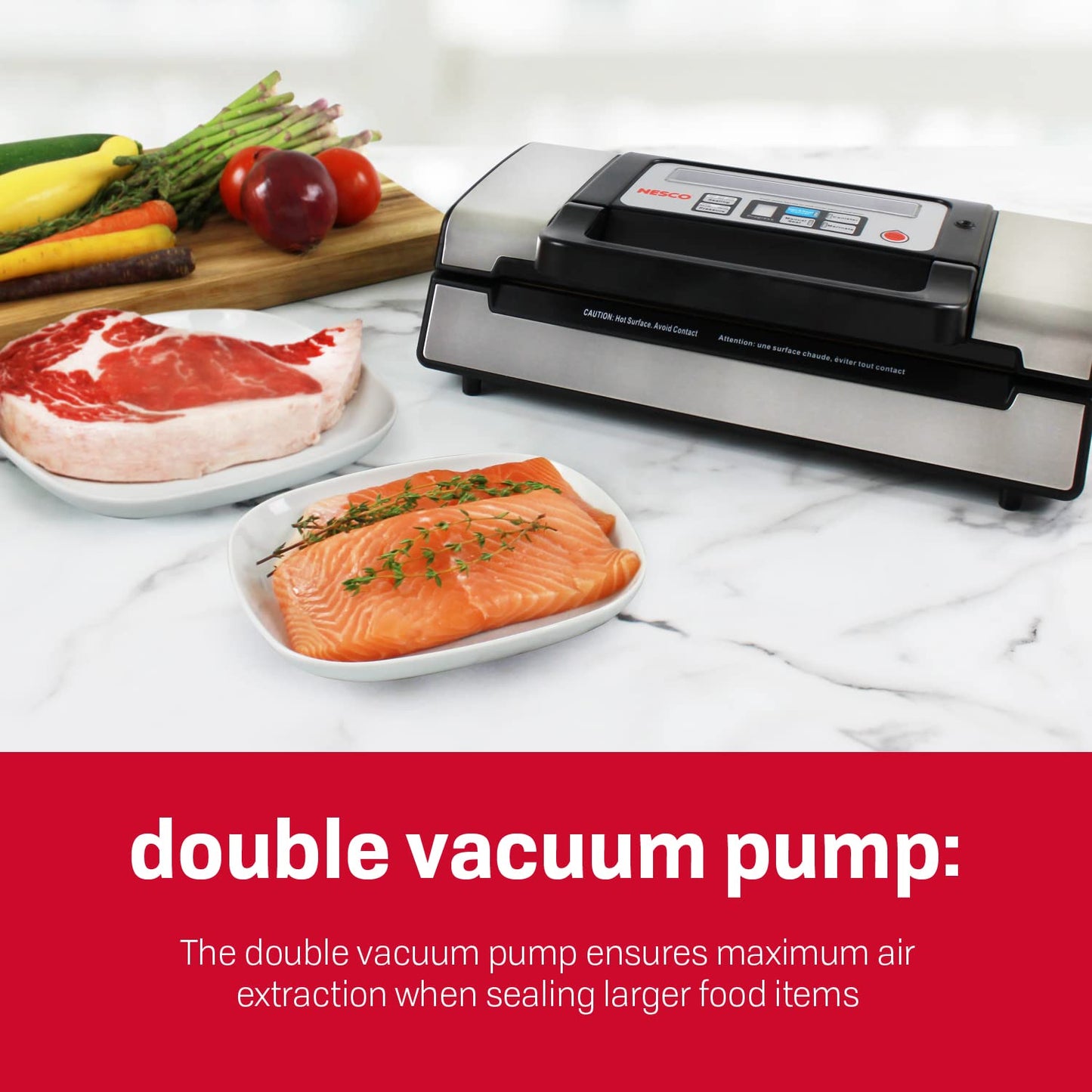 Nesco Deluxe Food VS-12 Vacuum Sealer, 130 Watts, Kit Bags & Viewing Lid, Compact, Silver (Pack of 2)