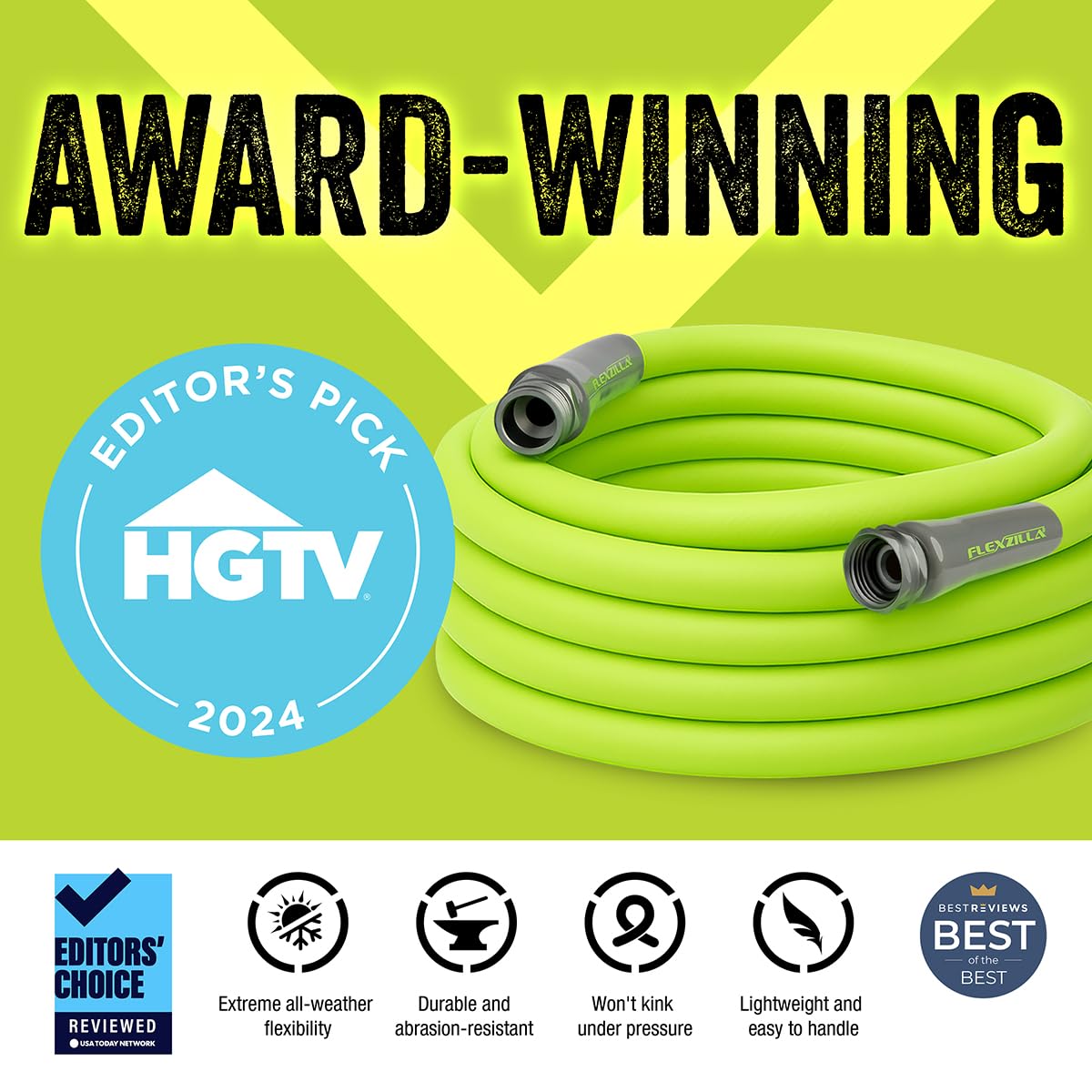 Flexzilla Garden Hose 5/8 in. x 100 ft., Lightweight All-Weather Water Hose, Durable and Flexible, Leak-Free Connections