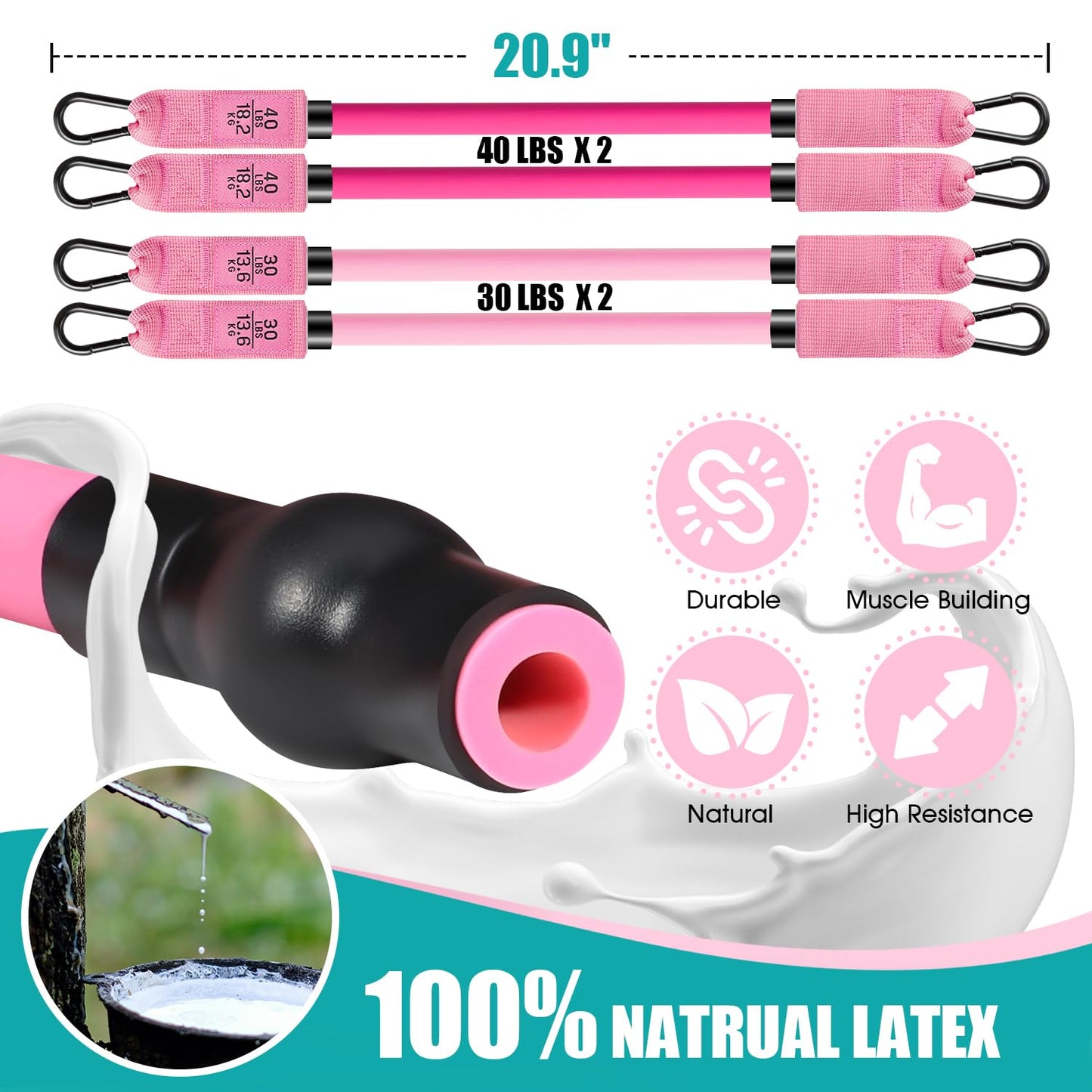 Ayombo Pilates Bar Kit with Resistance Bands, Pilates Workout Equipment for Legs, Hip, Waist, Arm, Squats Exercise Equipment for Home Workouts, Adjustable 3-Section Pilates Bar Kit for Women & Men