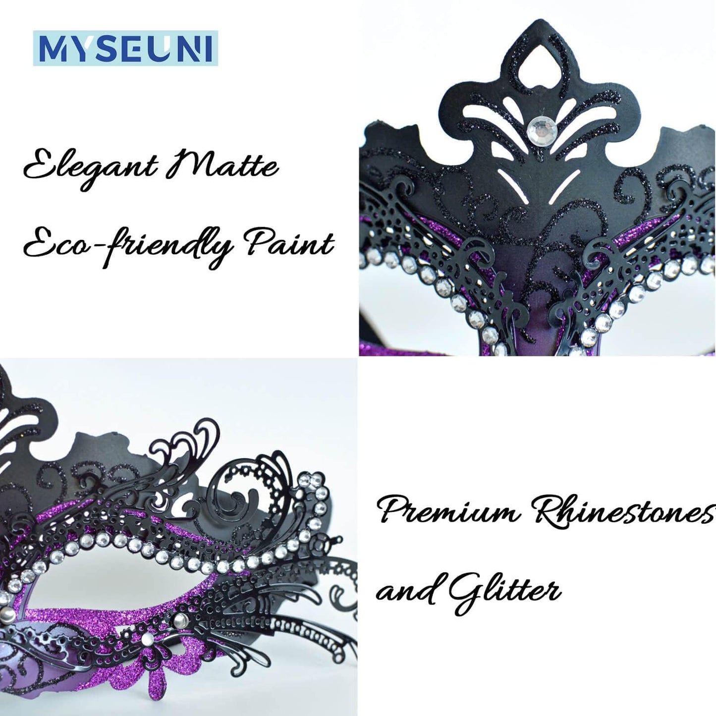 MYSEUNI Purple Masquerade Mask Couples Set - Venetian Mask Women & Mens Venetian Mask for Mardi Gras,Mascarade Ball Prom, Halloween Party Carnivals