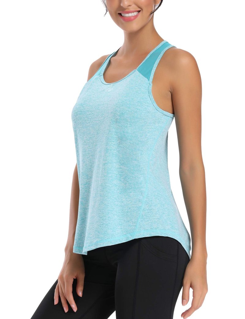 Aeuui Womens Workout Tops for Women Racerback Mesh Yoga Shirts Athletic Running Tank Tops Sleeveless Gym Clothes Lake Blue