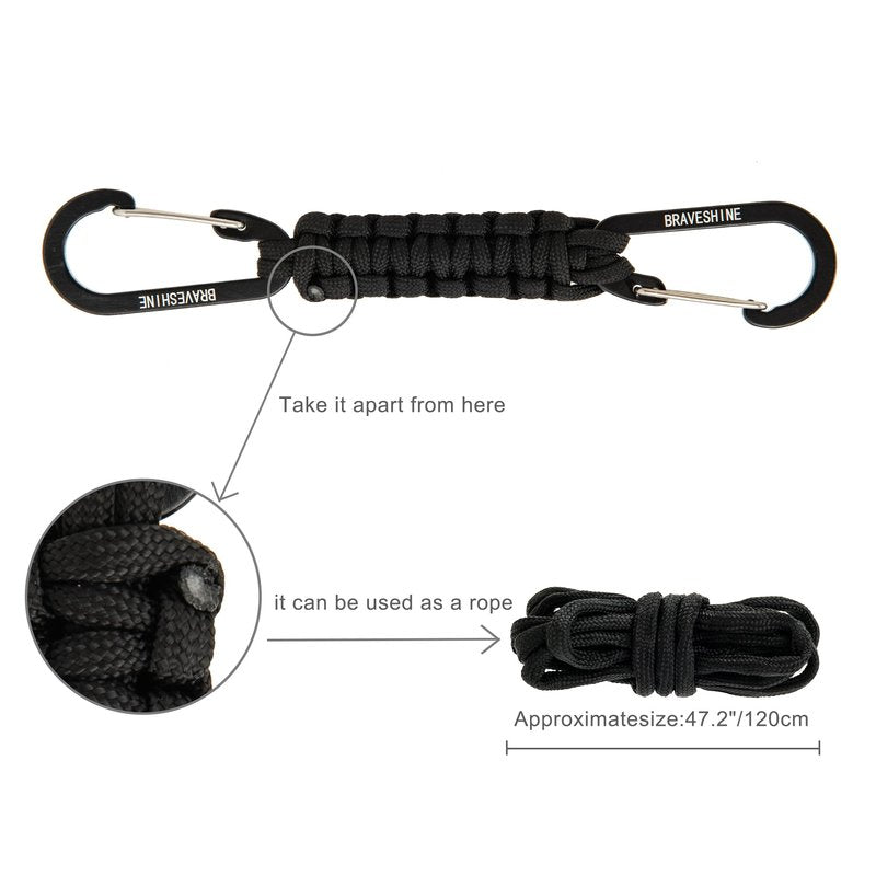 BRAVESHINE 2 Pack Purple Paracord Keychain Hook Carabiner Clips, Lanyard Hanger with D Ring Hooks Heavy-Weight Stroller Hook Holder for Water Bottle, Key, Backpack, Tools, Boys, Girls, Men, Women