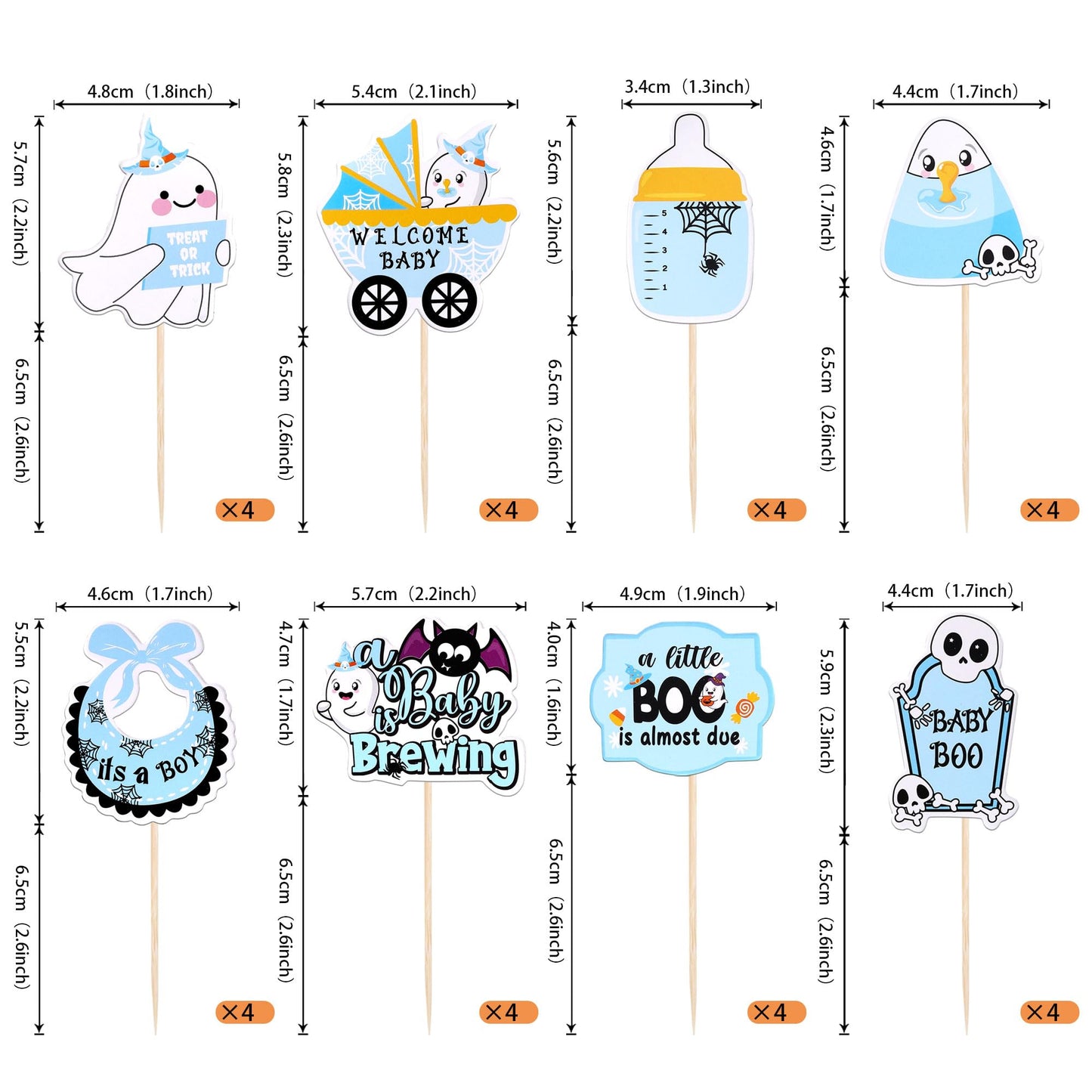 32 PCS Halloween Baby Shower Cupcake Toppers Ghost Bat Welcome Baby Boo Cupcake Picks Baby Carriage Bottle It's a Boy Cake Decorations for Halloween Theme Baby Shower Boys Birthday Party Supplies