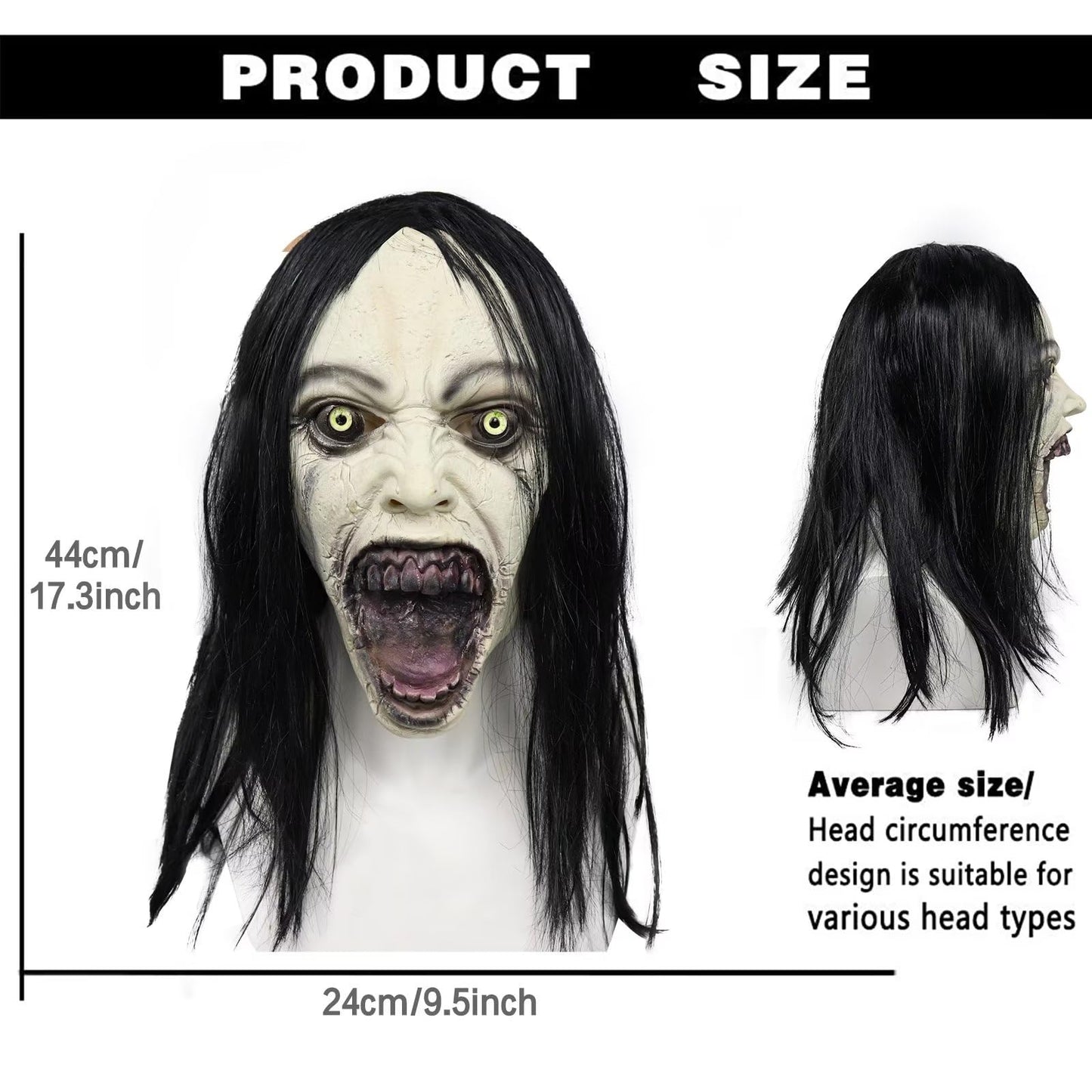Bulex Horror Crying Woman Mask with Wigs Scary Evil Ghost Devil Creepy Demon Full Head Latxe Mask Horror Halloween Masquerade Party Cosplay Props