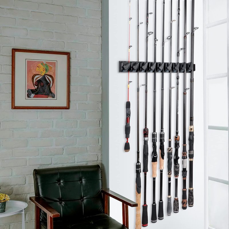 PLUSINNO 2 pack Vertical Fishing Rod rack, Wall Mounted Fishing Rod holder, 2 Packs Fishing Pole Holders Hold Up to 18 Rods or Combos, Fishing rod holders for garage, Fishing Gear and Gifts for Men