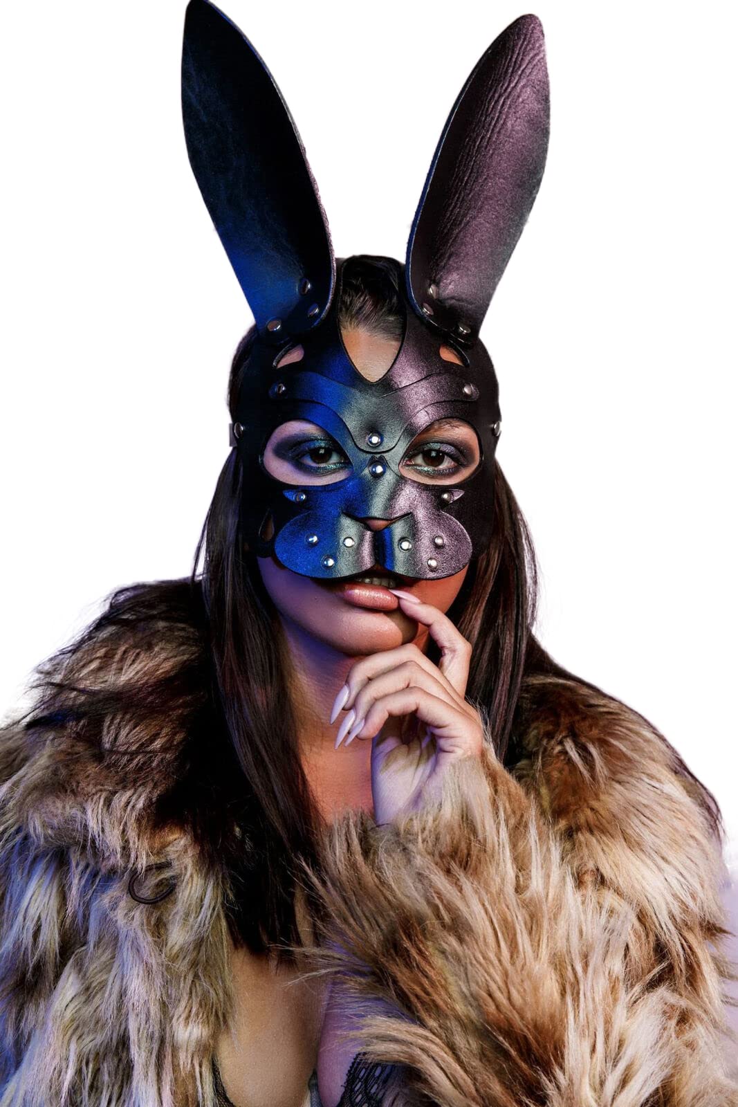 Mumbobyswim Women Leather Masks Bunny Mask Leather Cat Rabbit Mask Masquerade Party Half Face Masks for Cosplay Halloween Easter Costume Props Accessory (EM-031)