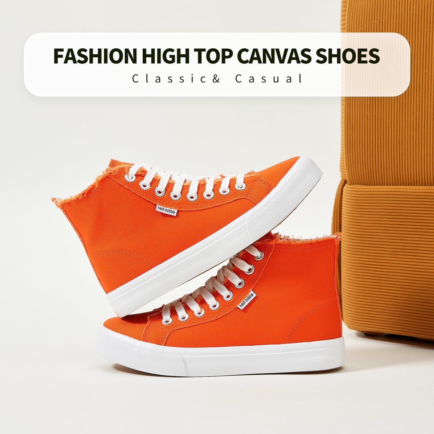 hash bubbie Women's Canvas High top Sneakers Classic Fashion High Tops Canvas Shoes Casual Tennis Shoes for Women(Orange.US7.5)