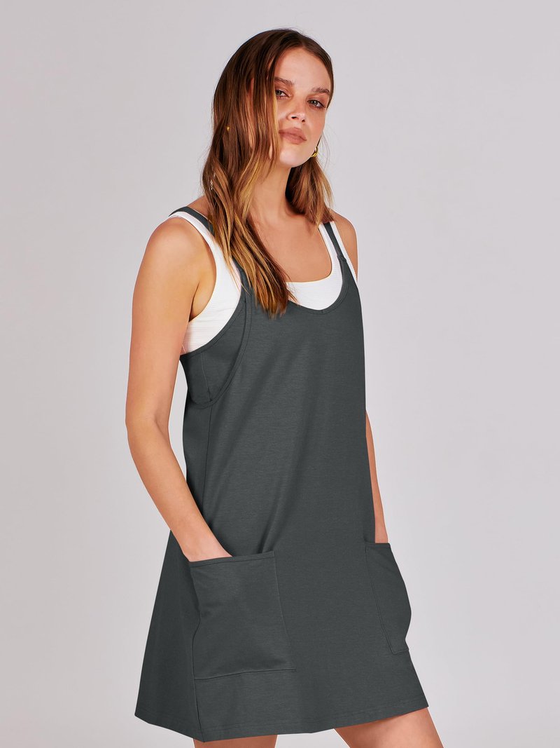 ANRABESS Women Athletic Dress Summer Tennis Workout Active Sports Mini Romper Dress Built in Shorts Travel Vacation Clothes Deep Gray Medium