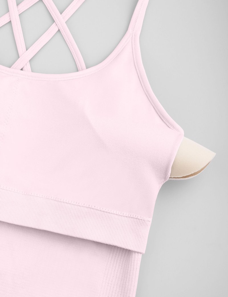 MathCat Seamless Workout Tank Tops for Women with Built in Bra, Spaghetti Strap Ribbed Athletic Strappy Back Yoga Shirts Light Pink