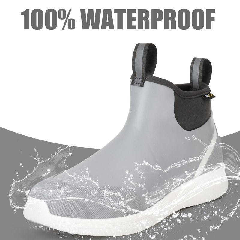 Kalkal Men's Deck Boots, Waterproof Fishing Boots, Rubber Ankle Rain Boots With High Traction (Size 6-13)