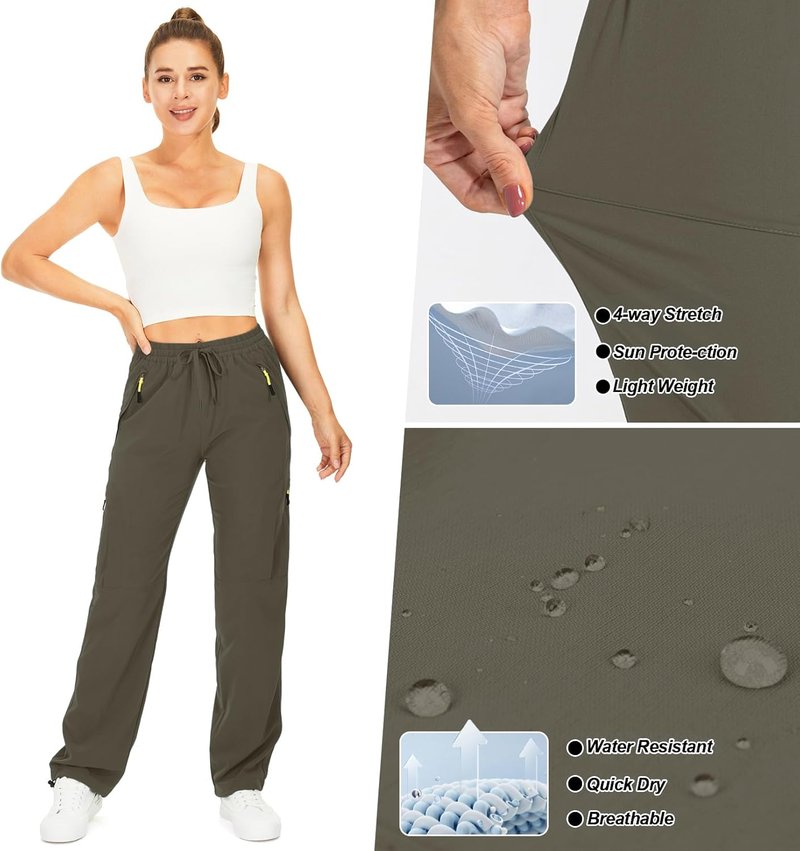 Women's Quick-Dry Hiking Pants - UPF 50 Lightweight Cargo Pants with Zipper Pockets | Ideal for Travel & Golf