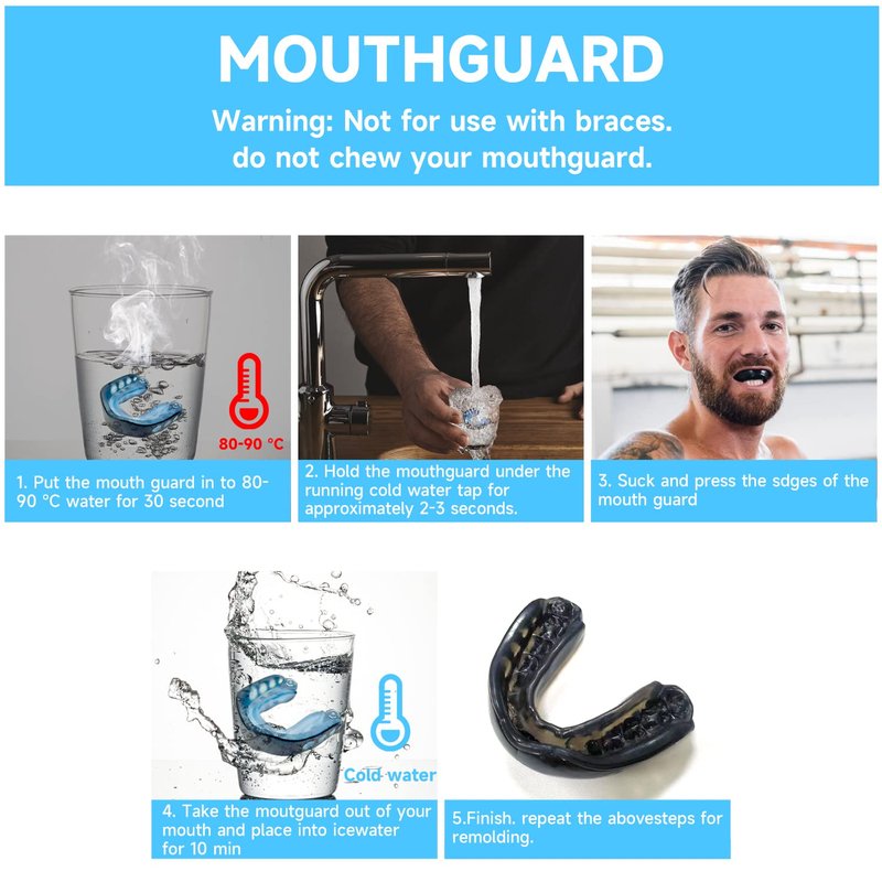 2 Pack Football MouthGuard with Straps and Case,Kid Mouth Guard Youth Football Mouthpiece,Kid Sports Mouth Guard for Boxing, Basketball, MMA, Lacrosse,Hockey,MouthGuard for Kid&Youth