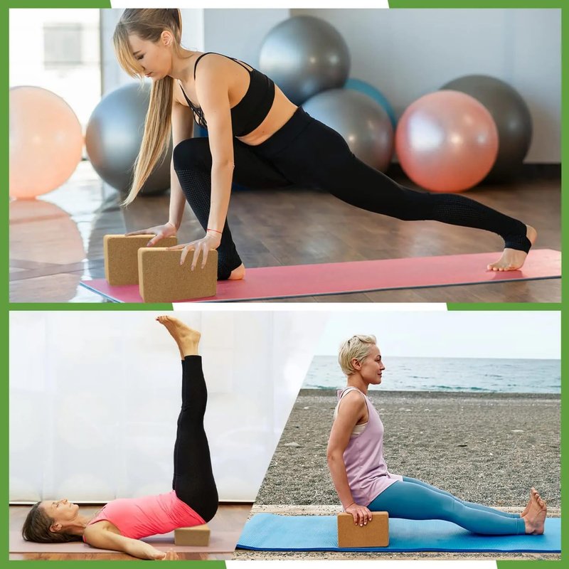 MBKHFLL Cork Yoga Blocks, Natural Cork, High Density with Non Slip Surface, Eco-Friendly Accessories for Women, Ideal for Yoga, Pilates, Stretching…