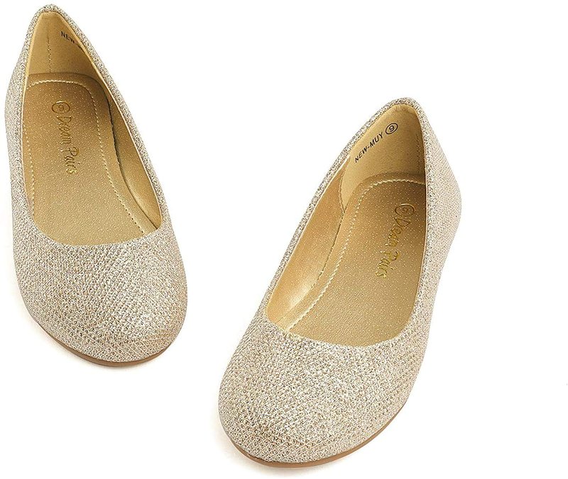 DREAM PAIRS Girls Dress Shoes Slip on Ballerina Flats for Wedding/Party,Size 1 Little Kid,Gold/Glitter,MUY