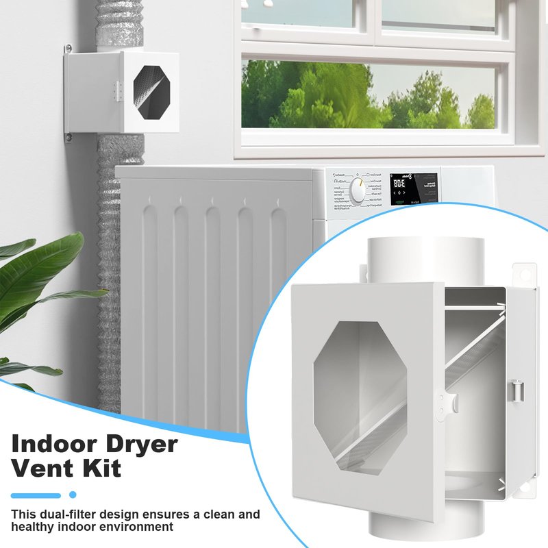 Upgraded Metal Dryer Duct Lint Trap Indoor Dryer Vent Kit - 4 Inch Dryer Vent Hose With 2 Hose Clamps 2 Stainless Steel Mesh Aluminum Foil Tape Cleaning Brush For Electric Dryers