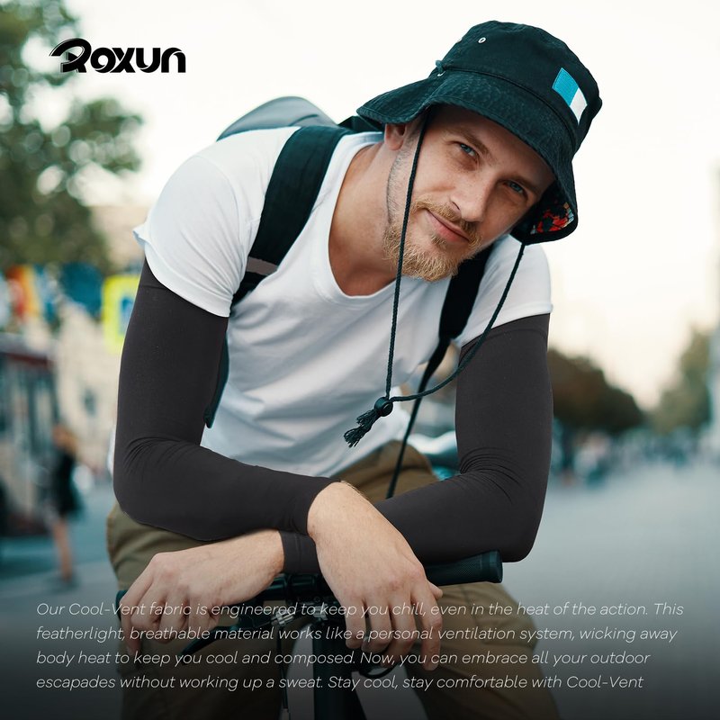 ROXUN 2 Pairs Arm Sleeves, Cooling UV Sun Protection Sports Compression for Men/Women Black+Pink