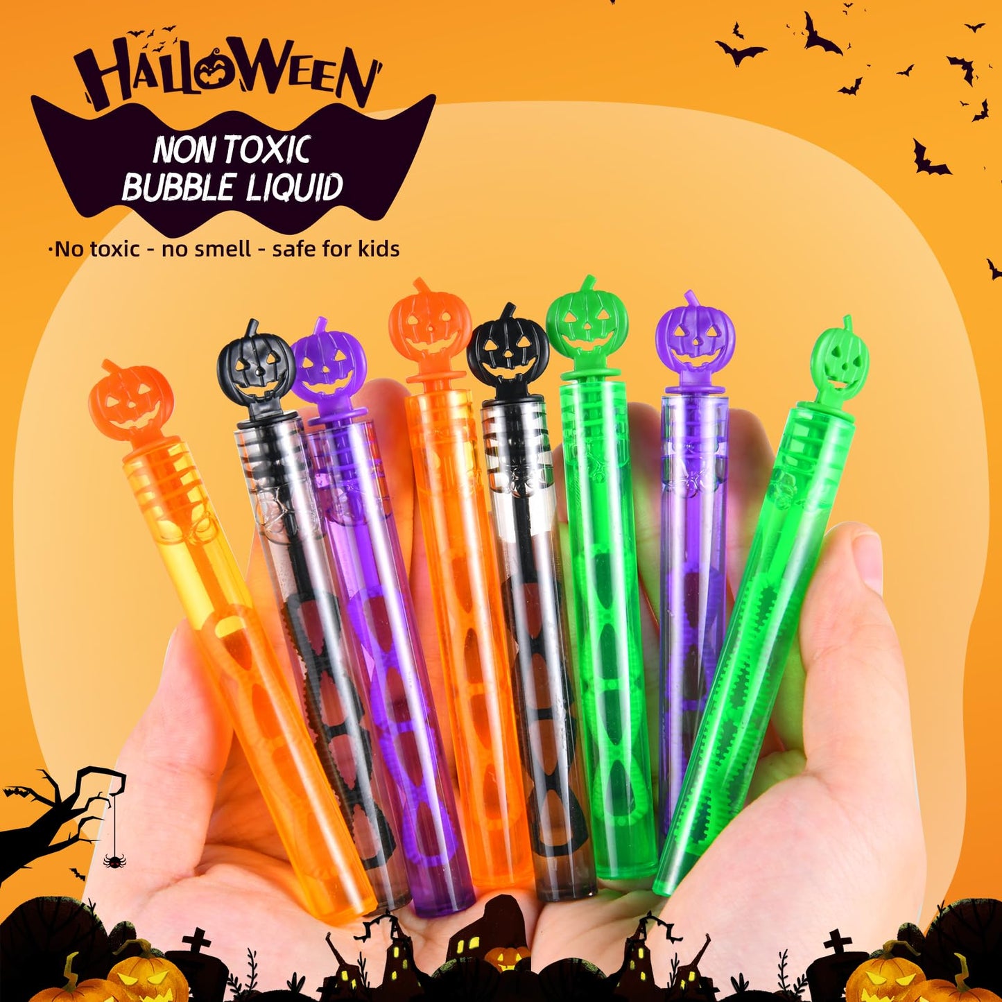 60 Pack Halloween Bubble Wands, Mini Bubble Toys for Halloween Party Favors, Novelty Supplies, Halloween Toys for Girls Boys Kids Classroom Rewards Gifts