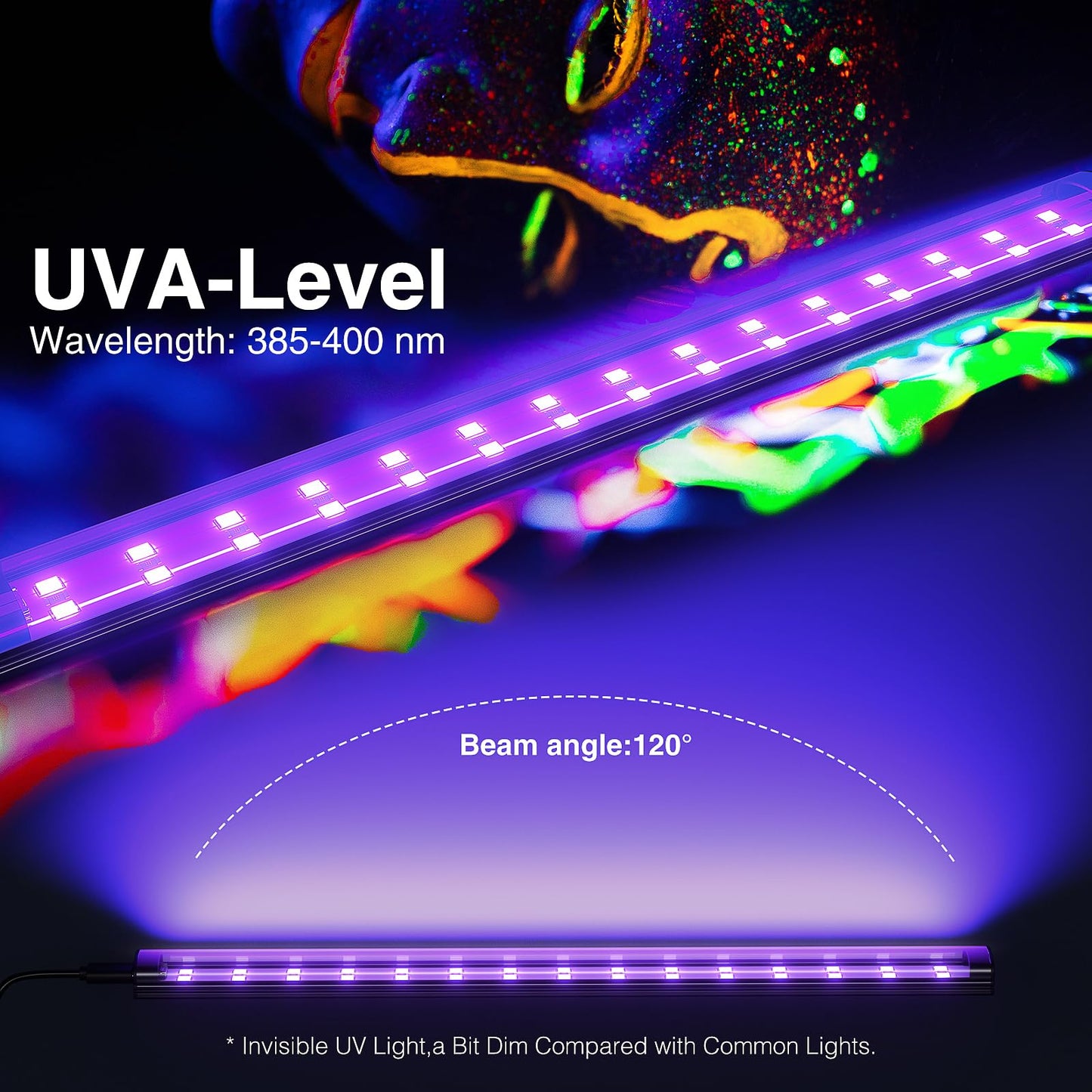 Onforu 2 Pack 10W LED Black Light Bar, 1ft, USB Blacklight Tube, Blacklight Bars with Switch, Black Light for Fluorescent Tapestry Poster, Cabinet, Glow Party, Halloween, Classroom, Body Paint