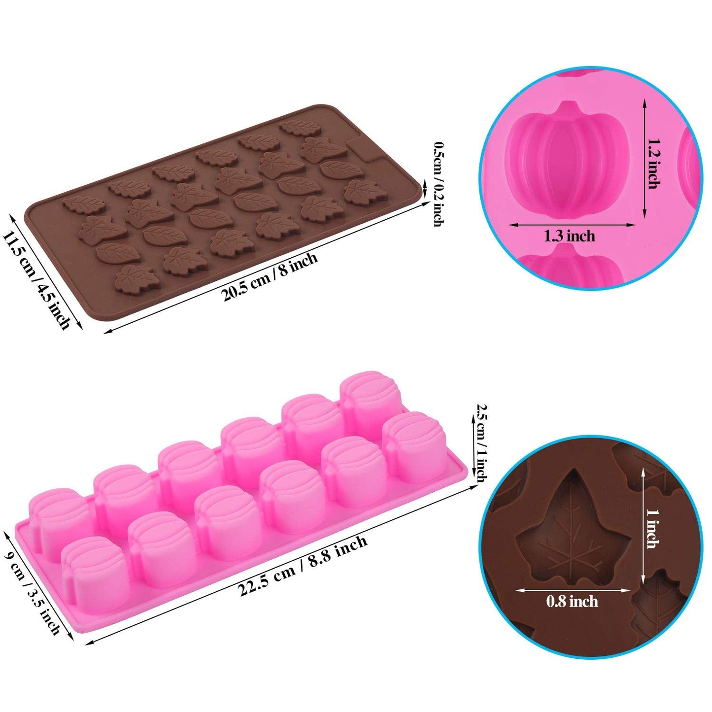 4 Pieces 3D Fall Candy Molds Halloween Pumpkin Candy Mold Thanksgiving Maple Leaf Shaped Fall Candy Chocolate Mold Ice Cube Tray for Halloween Candy Muffin Chocolates Cake Soap, Candle