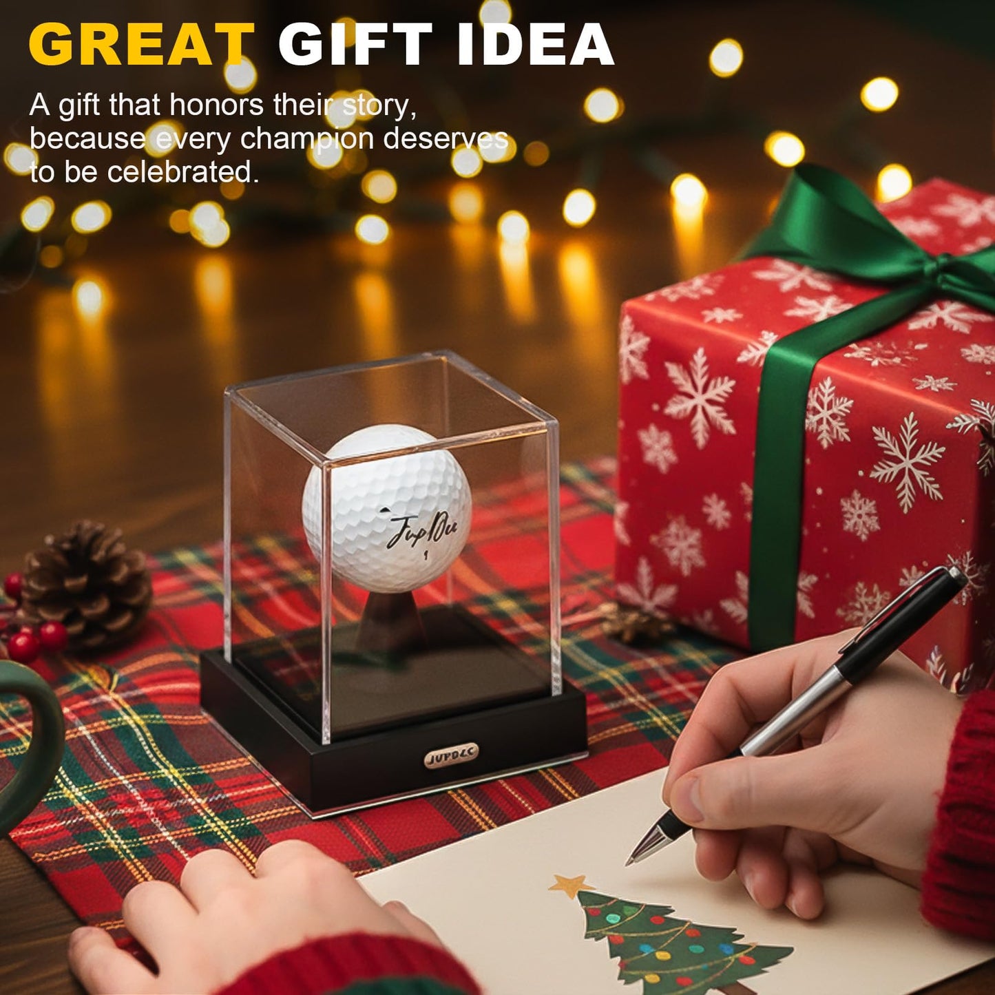 JupDec Golf Ball Display Case, Clear Acrylic Single Golf Holder with Durable Base, Dustproof Cube Showcase with Black Velvet Interior, Ideal Gift for Sports Memorabilia Fans & Collectors