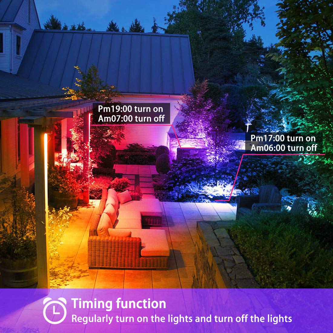 Bhochy LED Floodlight Outdoor 50W, Colour Changing Flood Lights with Remote Control, Timing, 4 Modes, IP66 Waterproof, UK 3-Plug,2 Pack