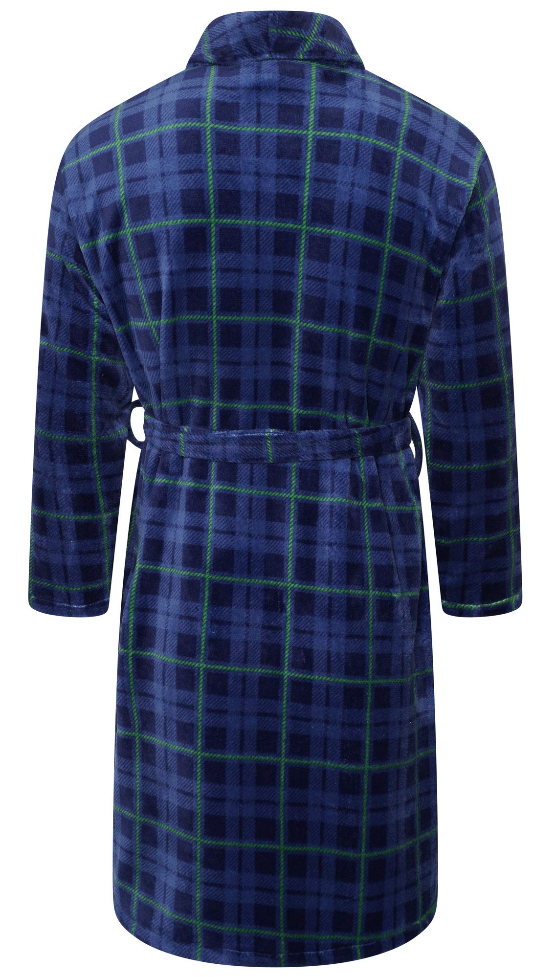 Adore Home Mens Soft Warm Flannel Fleece Bathrobe Mens Dressing Gown Shawl Collar, Check Blue, L-XL