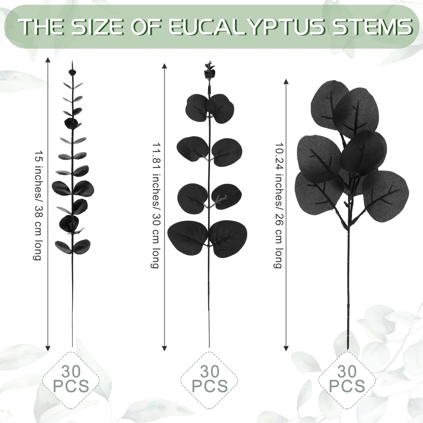 Giegxin 90 Pcs 3 Kinds Mixed Eucalyptus Leaves Stems Bulk Artificial Silver Dollar Leaves Picks Dried Eucalyptus Bundle Faux Spray for Wedding Vase Bouquet Floral Arrangement (Black)