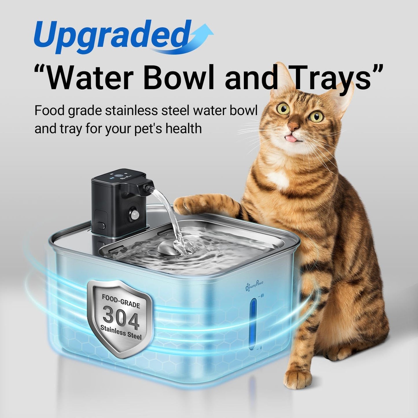 DownyPaws Cat Water Fountain Stainless Steel Wireless, 101 oz/3L FurSink Cordless Cat Water Dispenser for Pets, Battery Operated Dog Drinking Fountain with Motion Sensor, Easy Clean, Black