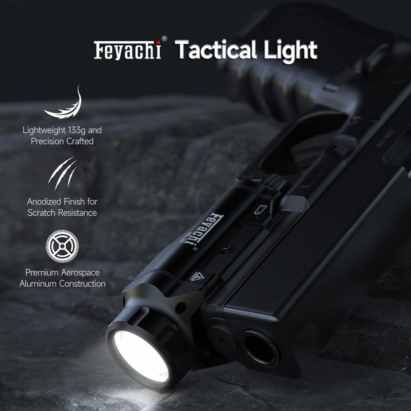 Feyachi Tactical Flashlight - 1500 Lumens Rail Mounted Flashlight, with 5 Interchangeable Picatinny Rail Adapters, Fits Multiple Models, IPX7 Water-Resistant Pistol Light