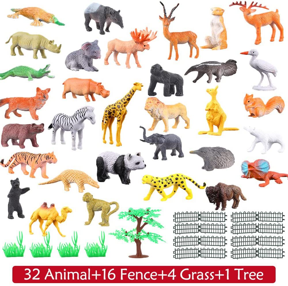 54 Piece Mini Jungle Animals Toys Set,Realistic Wild Animals Figure,Vinyl Pastic Animal Party Favors Toys For Boys Kids Toddlers Forest Small Farm Animals Toys Playset