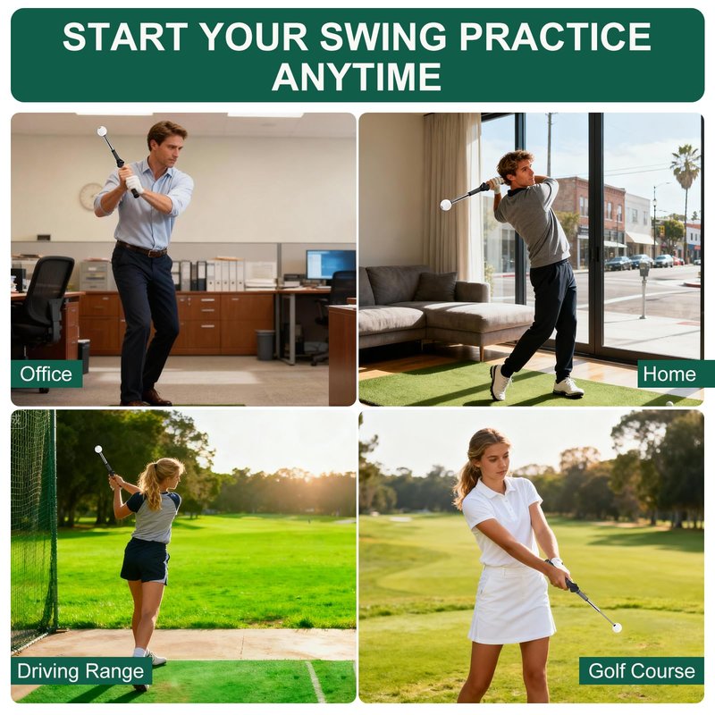 exsulity Retractable Golf Swing Training Aid, Golf Grip Trainer Right Hand, Rhythm Click Sound Telescopic Warm Up Golf Swing Trainer for Indoor & Outdoor Practice