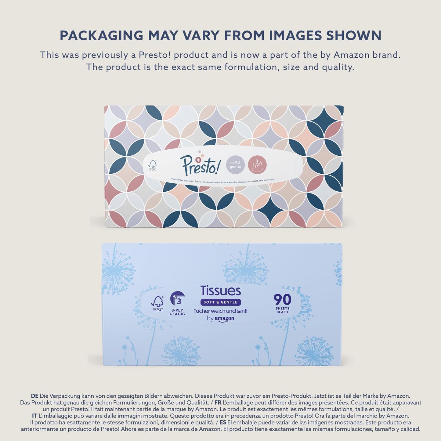 by Amazon 3-Ply Facial Tissues, 1080 Count (12 Packs of 90) (Previously Presto!)