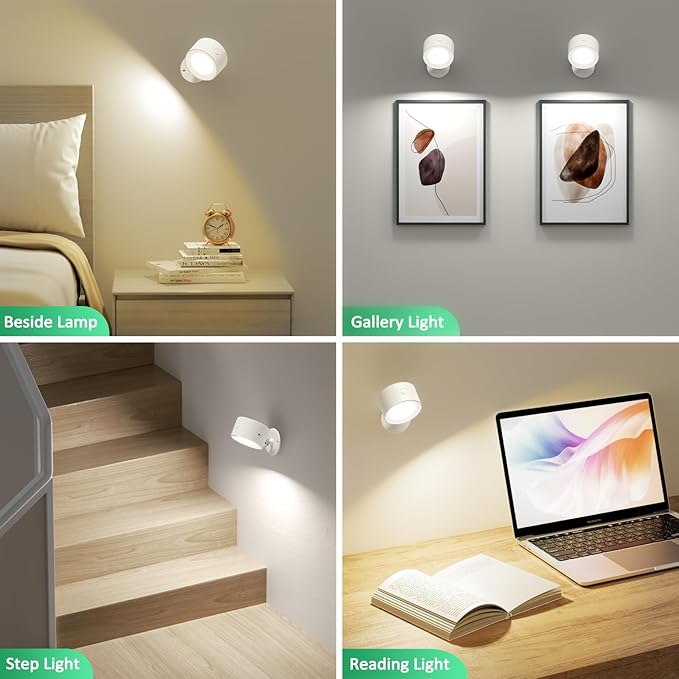 LED Wall Sconces 3 Pcs with Remote, Wall Mounted Lights Rechargeable Battery Operated, 3 Color Temperatures & Dimmable Wall Lamp Magnetic 360° Rotation Light for Bedroom Living Room