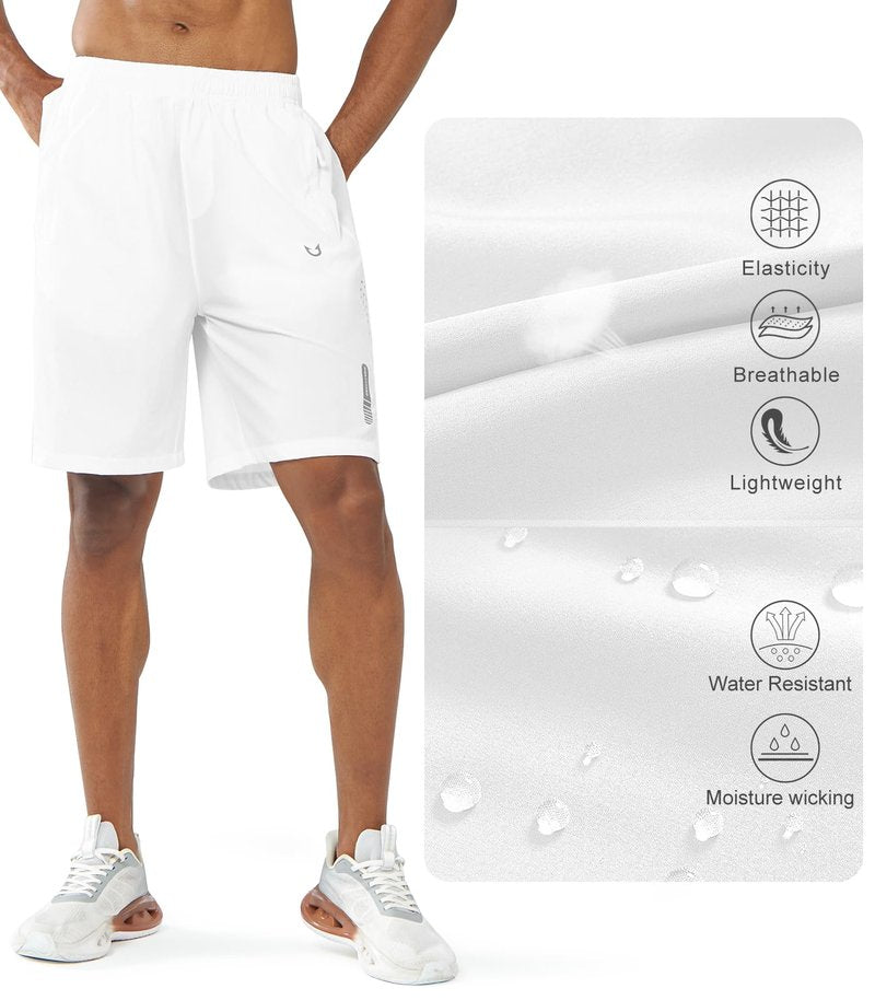 NORTHYARD Men's Athletic Running Shorts Gym Workout 7"/9"/5" Quick Dry Lightweight Sports Basketball Tennis 3 Zipper Pockets White M