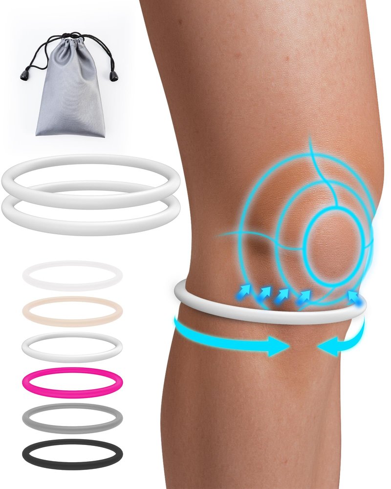GREBIKE 2PCS Patellar Tendon Support Strap for Knee Pain Relief, Keen Bands for Basketball, Running, Tennis, Soccer and Hiking, Silicone Patella Band for Women and Men, Includes Storage Bag (White)