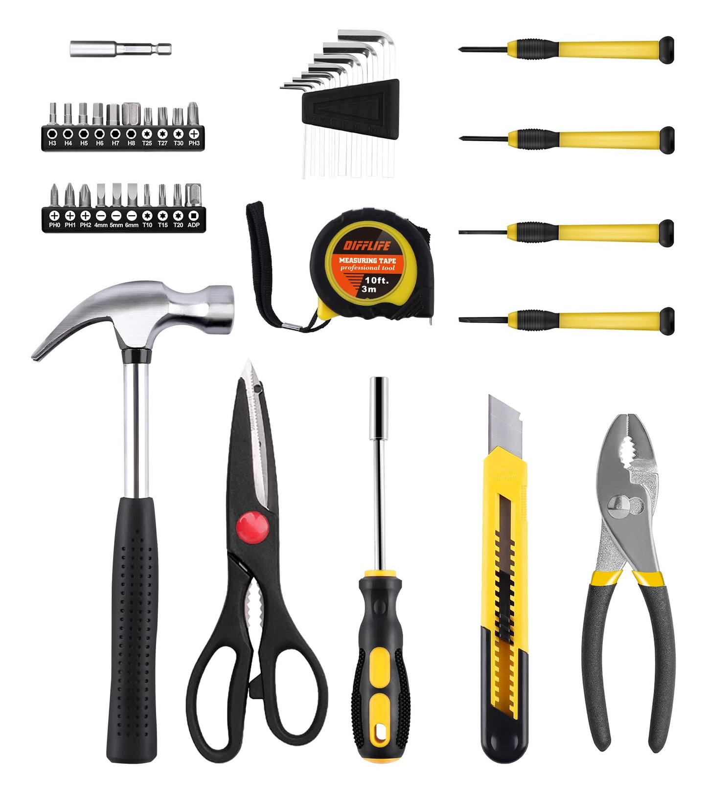 DIFFLIFE 40-Piece Tool Set - General Household Hand Tool Kit with Plastic Toolbox Storage Case…