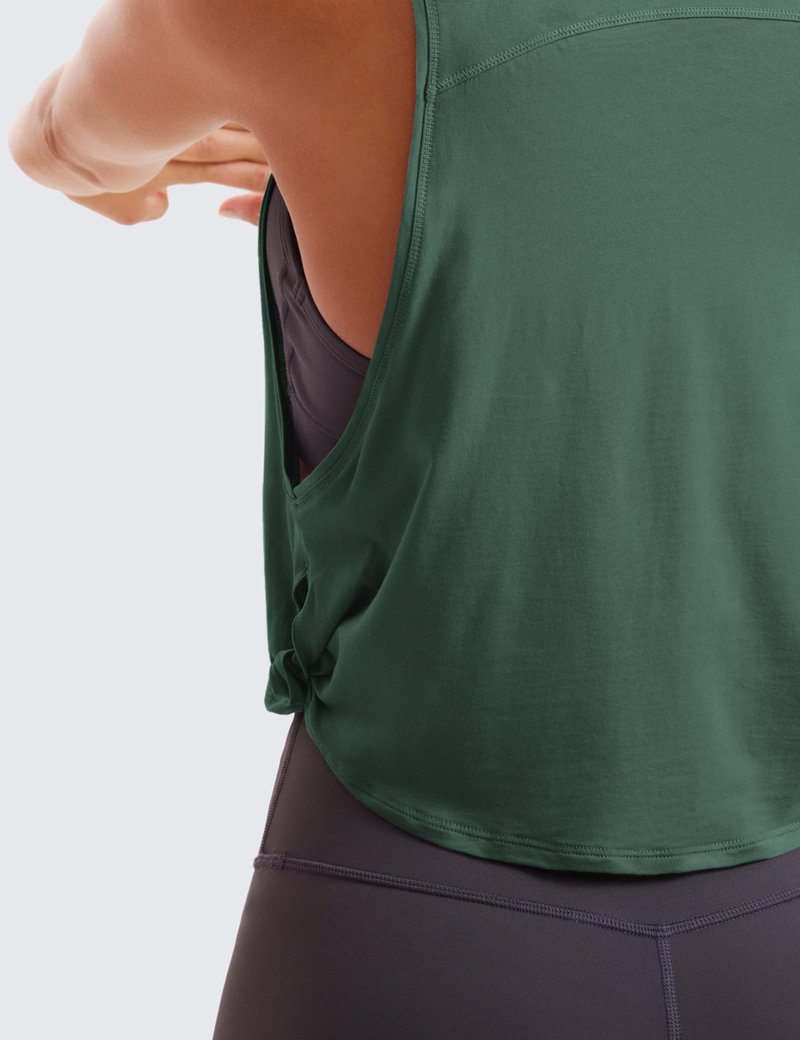 CRZ YOGA Pima Cotton Large Armhole Tank Tops for Women - Workout Sport Athletic Yoga Running Gym Loose Crop Sleeveless Shirts Deep Armhole-Graphite Green XX-Small