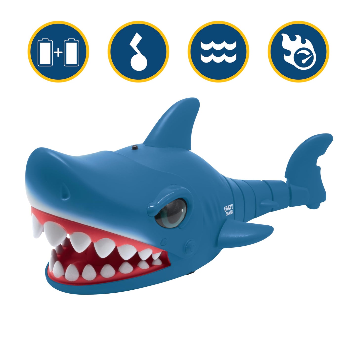 LEXIBOOK - Crazy Shark - Remote Control Shark, Up to 5 km/h (3mph), Automatic hunt and dance modes, programmable, Music effects, Blue, SHARK01