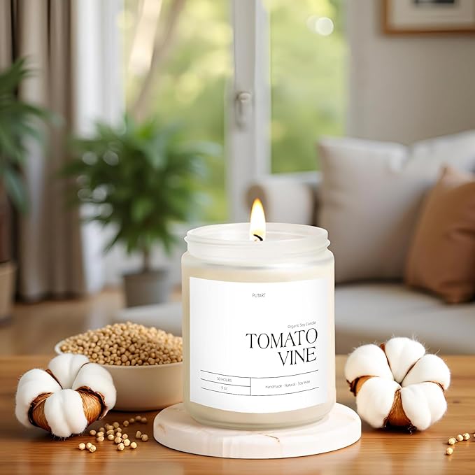Tomato Vine Candles for Home Scented, Natural Soy Wax Aromatherapy Non Toxic Heavy Scented Candle with Essential Oil, Home Fragrance Stress Relief Jar Candles Gifts for Women & Men 9oz