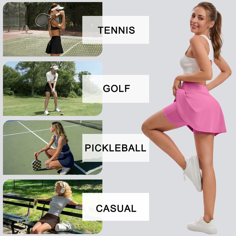 DLOODA Skorts for Woman, Tennis Skirt with Pockets Shorts Golf Skort High Waisted Athletic Skirts Workout Pickleball Pink
