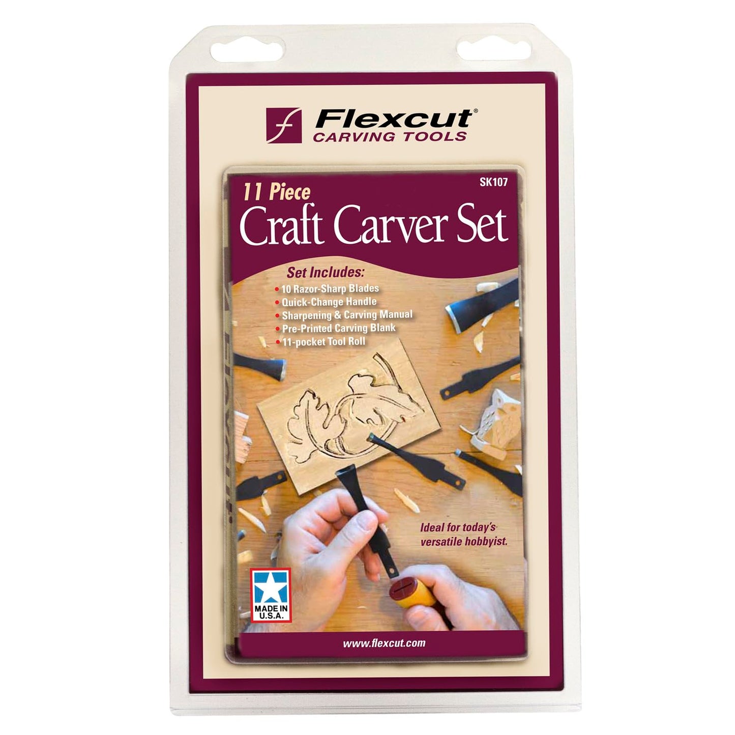 Flexcut Wood Carving Tools Set, 11 Piece SK107 | 10 High Carbon Steel Blades and Interchangeable ABS Handle Included