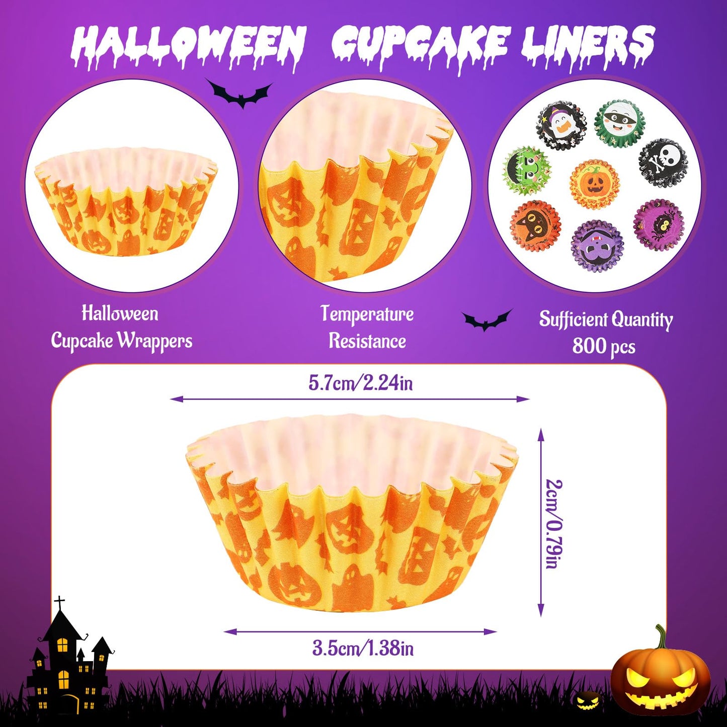 AUGSUN 800pcs Halloween Mini Cupcake Liners Paper Cups Ghost Pumpkin Spider Mini Muffin Liners for Halloween Party Candy Cupcake Decorations Supplies(8 Designs)
