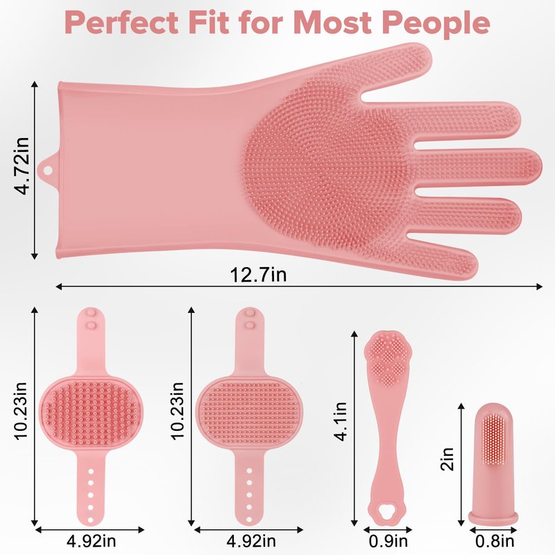 Augwind 6PCS Pet Grooming Kit for Dogs, Cats and Horses | Dog Washing Gloves | Cleanroom Gloves | Dog Bath Brush | Dog Bath Gloves | Dog Shampoo Brush | Dog Bath Supplies (Light Pink)